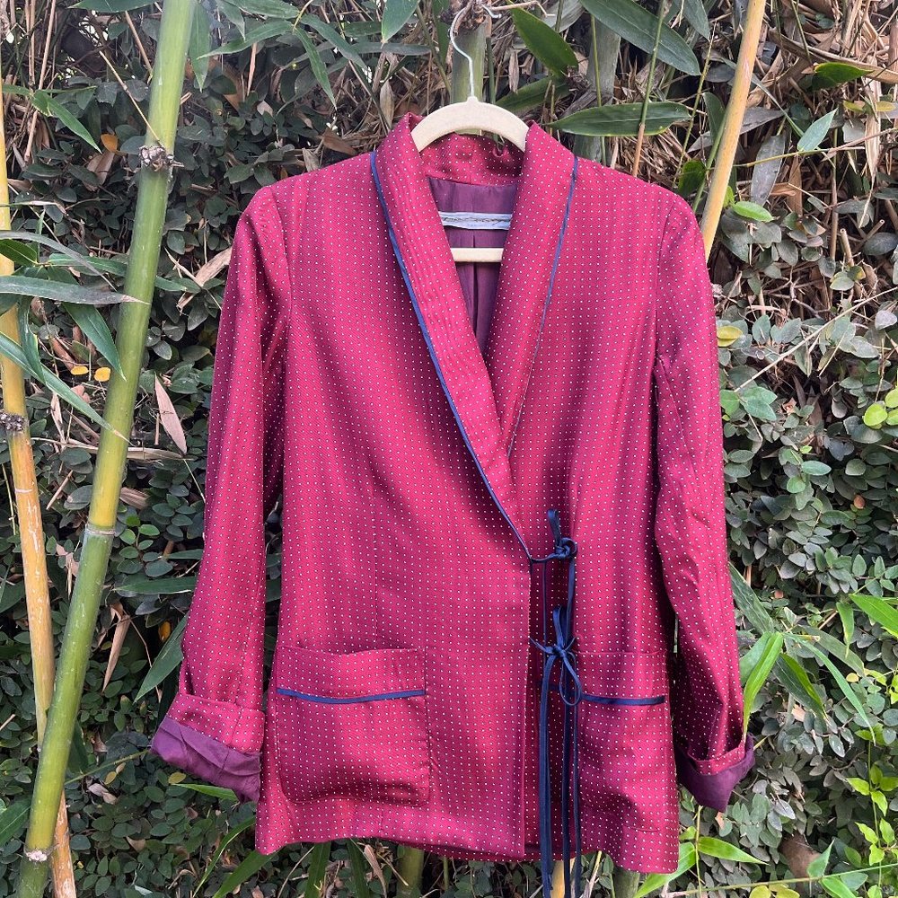 Raquel Allegra 100% silk burgundy dotted blazer (size 0)